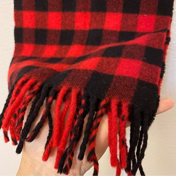 Fredrick and Nelson red buffalo plaid 100% wool made in Italy unisex scarf 11x54 - Picture 3 of 10